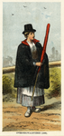 172182 Afbeelding van een overwegwachteres van de H.IJ.S.M., met vlag, cape en hoge hoed.